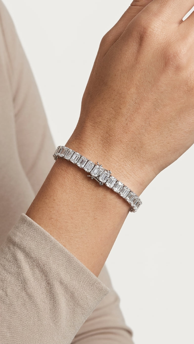 22.74ct Emerald-Cut Diamond Bracelet | 14K White Gold | VVS Clarity